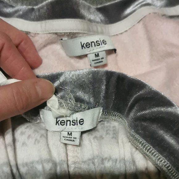 Kensie Medium PJ Set Long sleeved top pant bottoms Pink Grey Gray Pajama Pajamas - Picture 2 of 16